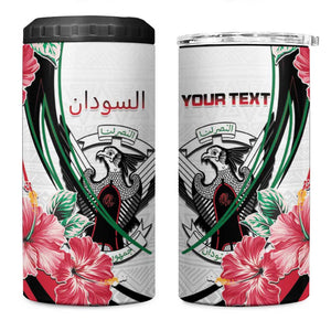 Personalized Sudan 4 in 1 Can Cooler Tumbler Sudanese Secretary Bird With Hibiscus - African Pride