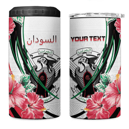 Personalized Sudan 4 in 1 Can Cooler Tumbler Sudanese Secretary Bird With Hibiscus - African Pride