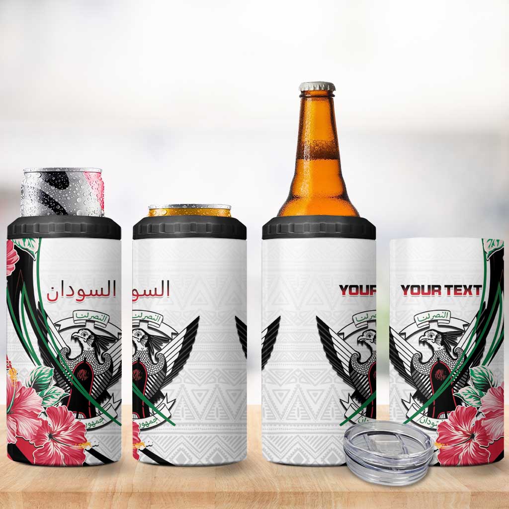 Personalized Sudan 4 in 1 Can Cooler Tumbler Sudanese Secretary Bird With Hibiscus - African Pride