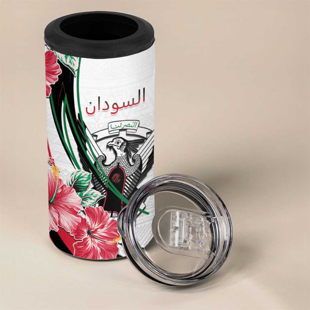 Personalized Sudan 4 in 1 Can Cooler Tumbler Sudanese Secretary Bird With Hibiscus - African Pride