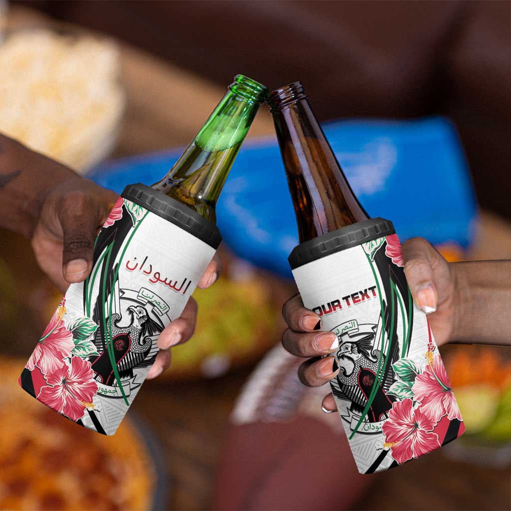 Personalized Sudan 4 in 1 Can Cooler Tumbler Sudanese Secretary Bird With Hibiscus - African Pride