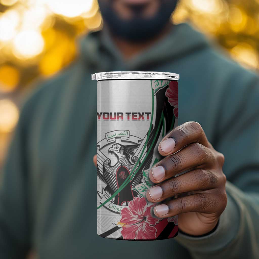 Personalized Sudan 4 in 1 Can Cooler Tumbler Sudanese Secretary Bird With Hibiscus - African Pride
