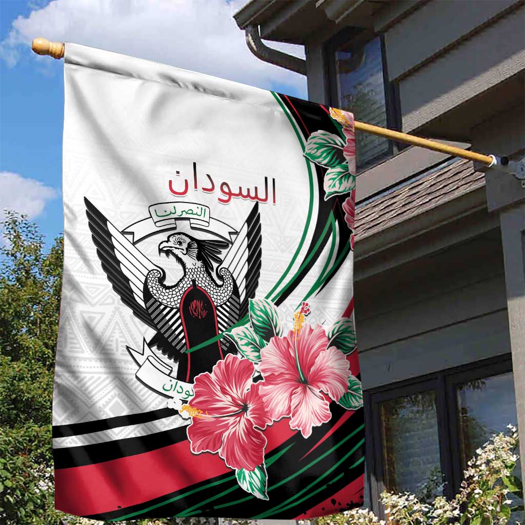 Sudan Garden Flag Sudanese Secretary Bird With Hibiscus - African Pride