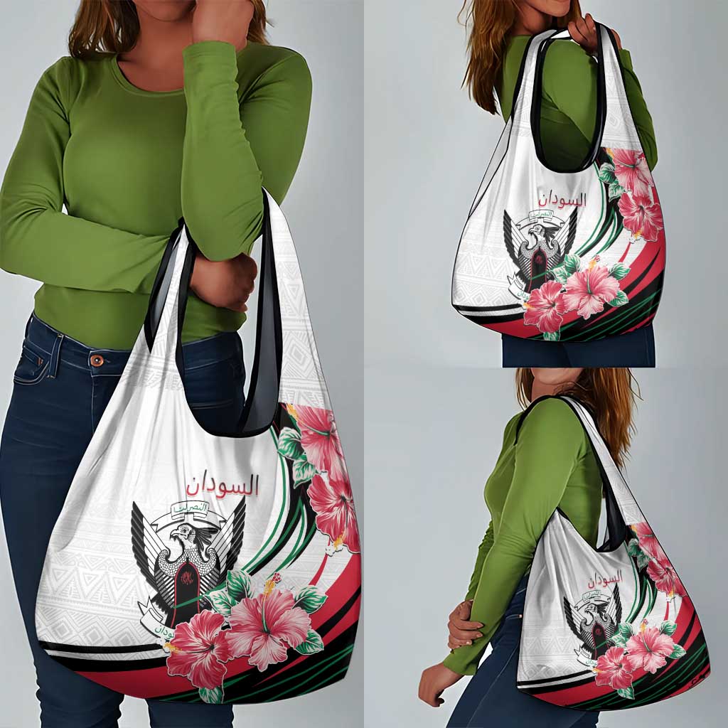 Sudan Grocery Bag Sudanese Secretary Bird With Hibiscus - African Pride