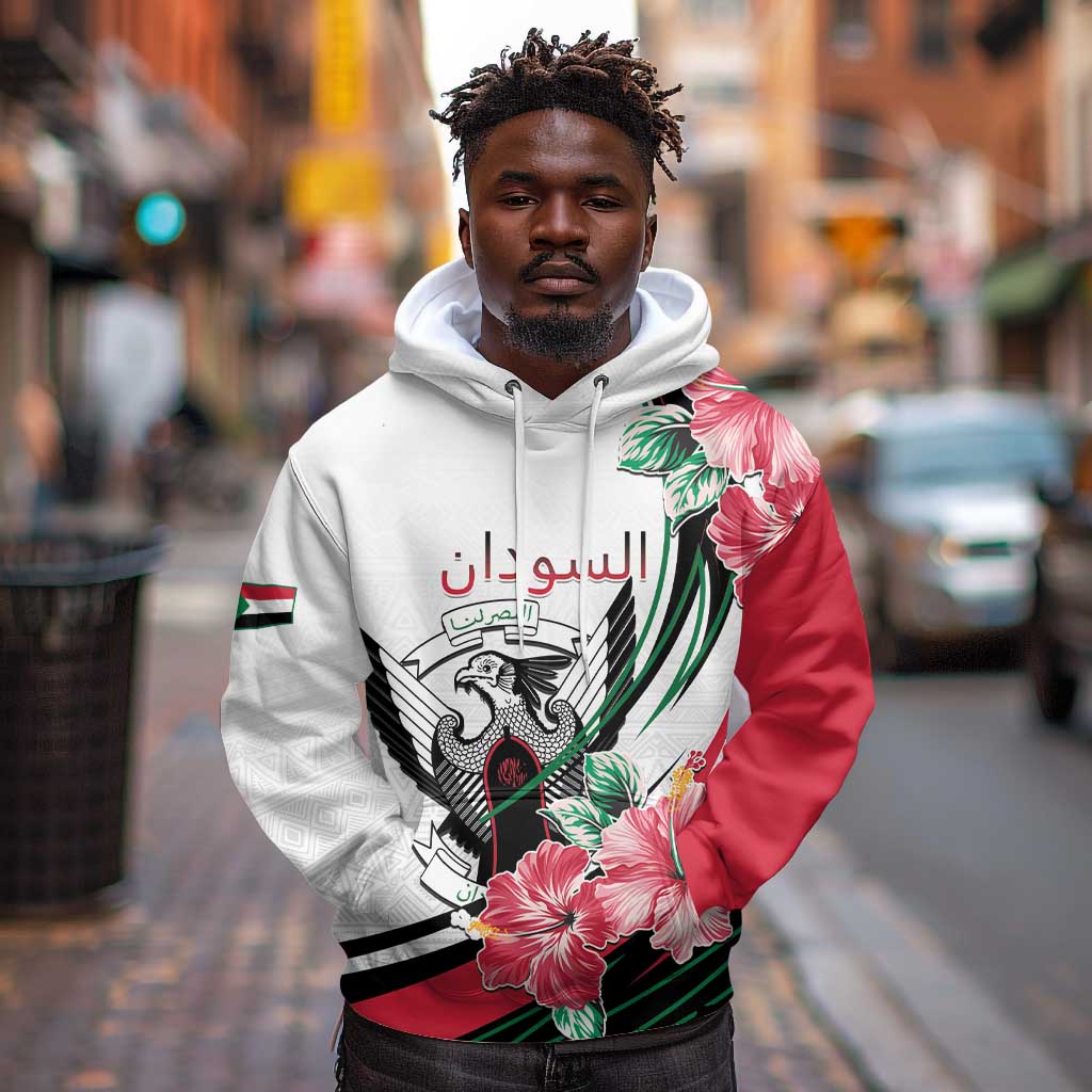 Personalized Sudan Hoodie Sudanese Secretary Bird With Hibiscus - African Pride