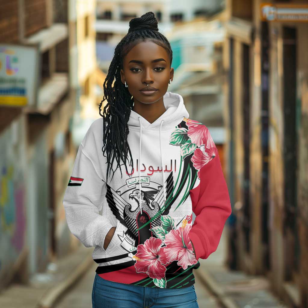 Personalized Sudan Hoodie Sudanese Secretary Bird With Hibiscus - African Pride