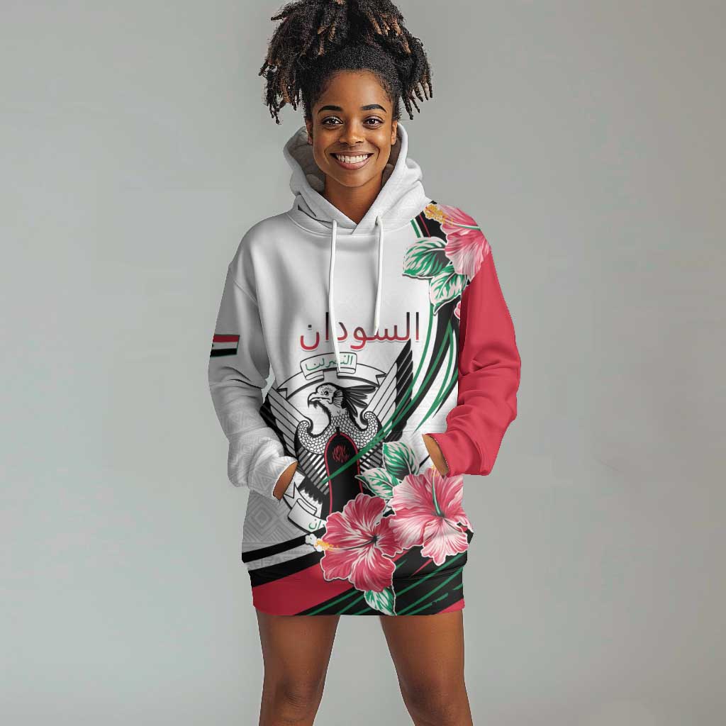 Personalized Sudan Hoodie Dress Sudanese Secretary Bird With Hibiscus - African Pride