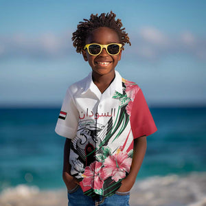 Personalized Sudan Kid Hawaiian Shirt Sudanese Secretary Bird With Hibiscus - African Pride