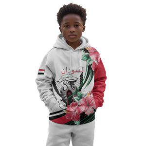 Personalized Sudan Kid Hoodie Sudanese Secretary Bird With Hibiscus - African Pride