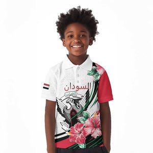 Personalized Sudan Kid Polo Shirt Sudanese Secretary Bird With Hibiscus - African Pride