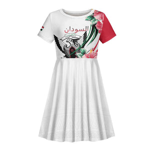 Personalized Sudan Kid Short Sleeve Dress Sudanese Secretary Bird With Hibiscus - African Pride