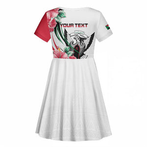 Personalized Sudan Kid Short Sleeve Dress Sudanese Secretary Bird With Hibiscus - African Pride