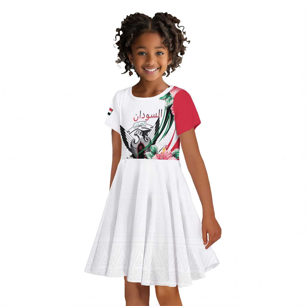 Personalized Sudan Kid Short Sleeve Dress Sudanese Secretary Bird With Hibiscus - African Pride