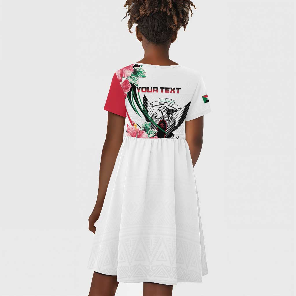 Personalized Sudan Kid Short Sleeve Dress Sudanese Secretary Bird With Hibiscus - African Pride