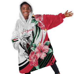 Personalized Sudan Kid Wearable Blanket Hoodie Sudanese Secretary Bird With Hibiscus - African Pride