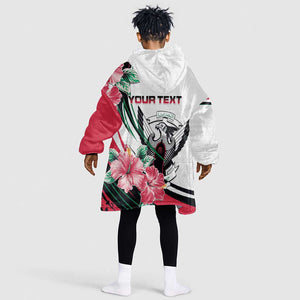 Personalized Sudan Kid Wearable Blanket Hoodie Sudanese Secretary Bird With Hibiscus - African Pride