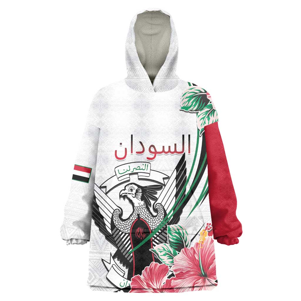 Personalized Sudan Kid Wearable Blanket Hoodie Sudanese Secretary Bird With Hibiscus - African Pride