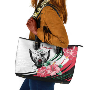 Sudan Leather Tote Bag Sudanese Secretary Bird With Hibiscus - African Pride