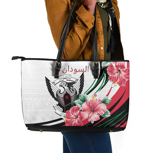 Sudan Leather Tote Bag Sudanese Secretary Bird With Hibiscus - African Pride