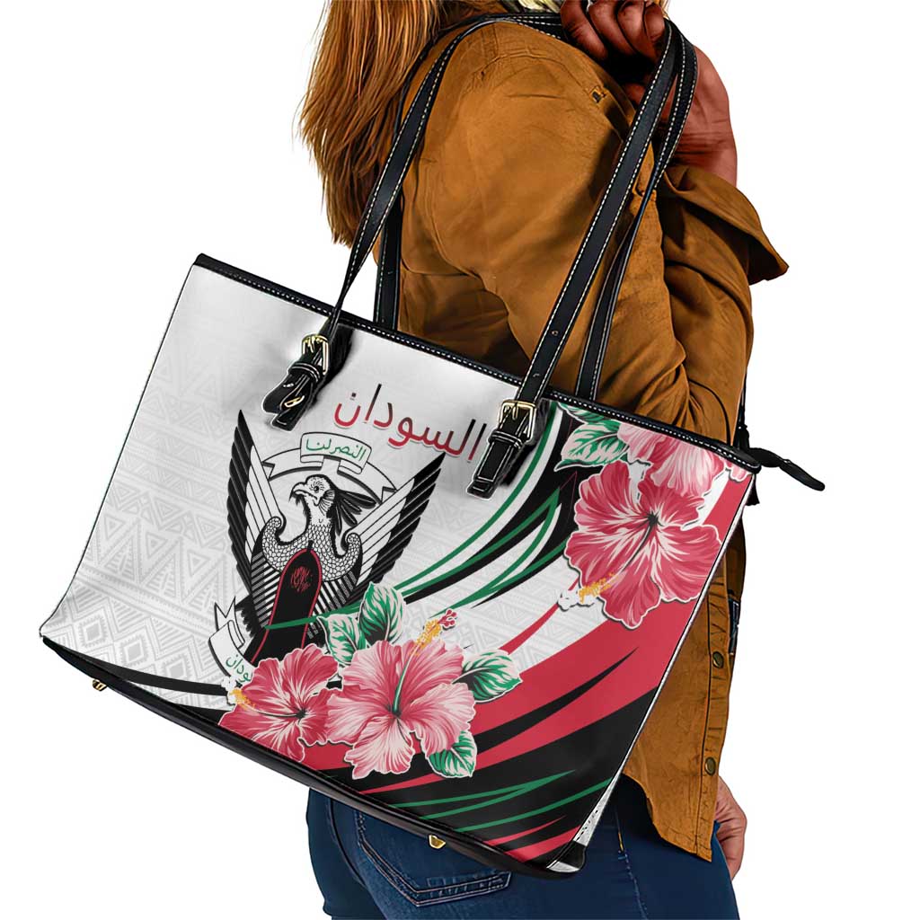 Sudan Leather Tote Bag Sudanese Secretary Bird With Hibiscus - African Pride