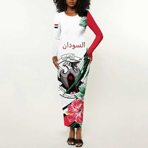 Personalized Sudan Long Sleeve Bodycon Dress Sudanese Secretary Bird With Hibiscus - African Pride