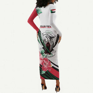 Personalized Sudan Long Sleeve Bodycon Dress Sudanese Secretary Bird With Hibiscus - African Pride