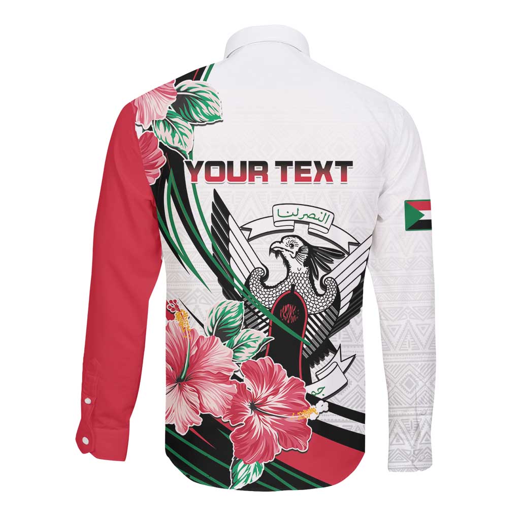 Personalized Sudan Long Sleeve Button Shirt Sudanese Secretary Bird With Hibiscus - African Pride