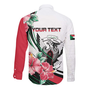 Personalized Sudan Long Sleeve Button Shirt Sudanese Secretary Bird With Hibiscus - African Pride