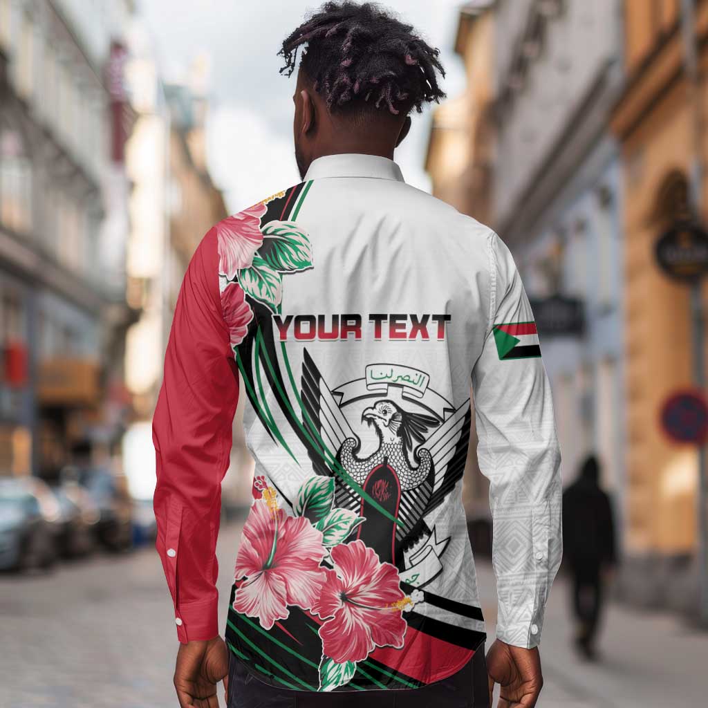 Personalized Sudan Long Sleeve Button Shirt Sudanese Secretary Bird With Hibiscus - African Pride