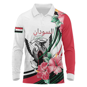 Personalized Sudan Long Sleeve Polo Shirt Sudanese Secretary Bird With Hibiscus - African Pride