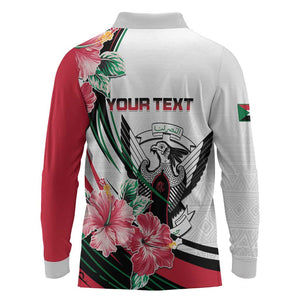 Personalized Sudan Long Sleeve Polo Shirt Sudanese Secretary Bird With Hibiscus - African Pride