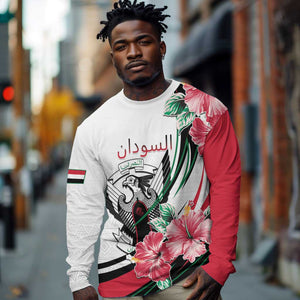 Personalized Sudan Long Sleeve Shirt Sudanese Secretary Bird With Hibiscus - African Pride