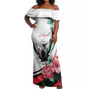Personalized Sudan Off Shoulder Maxi Dress Sudanese Secretary Bird With Hibiscus - African Pride
