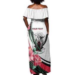 Personalized Sudan Off Shoulder Maxi Dress Sudanese Secretary Bird With Hibiscus - African Pride