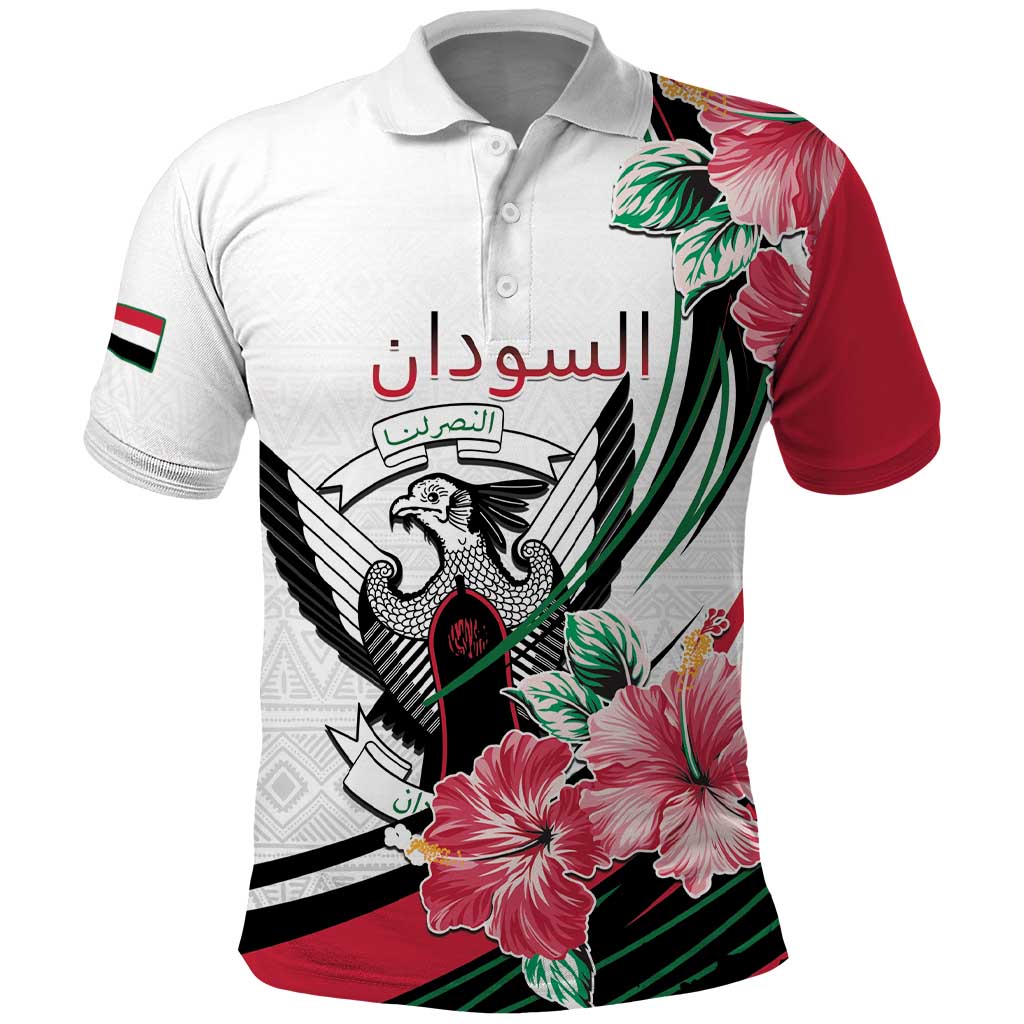 Personalized Sudan Polo Shirt Sudanese Secretary Bird With Hibiscus - African Pride