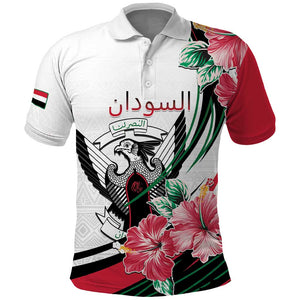 Personalized Sudan Polo Shirt Sudanese Secretary Bird With Hibiscus - African Pride