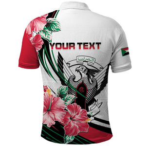 Personalized Sudan Polo Shirt Sudanese Secretary Bird With Hibiscus - African Pride