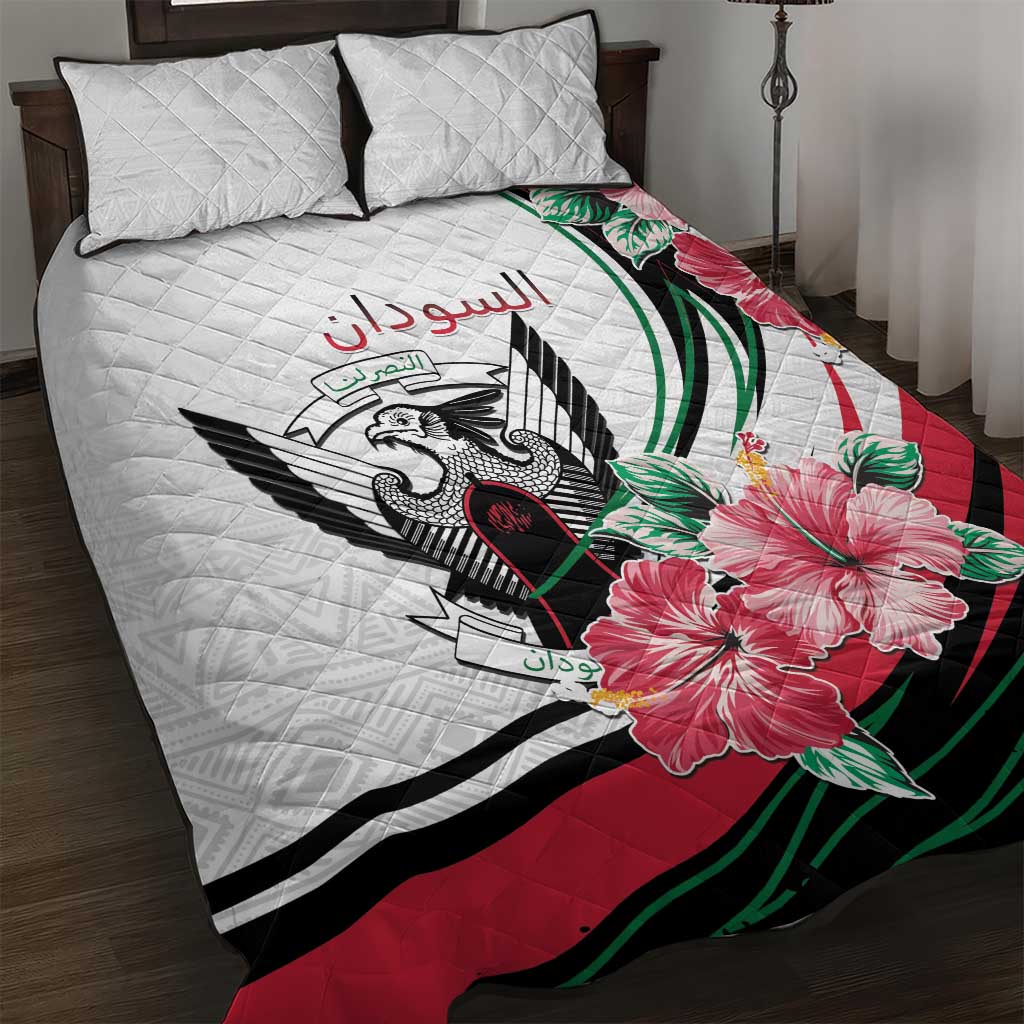 Sudan Quilt Bed Set Sudanese Secretary Bird With Hibiscus - African Pride