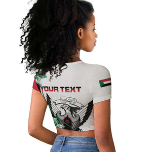 Personalized Sudan Raglan Cropped T shirt Sudanese Secretary Bird With Hibiscus - African Pride