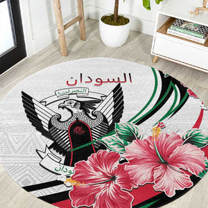 Sudan Round Carpet Sudanese Secretary Bird With Hibiscus - African Pride