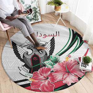Sudan Round Carpet Sudanese Secretary Bird With Hibiscus - African Pride