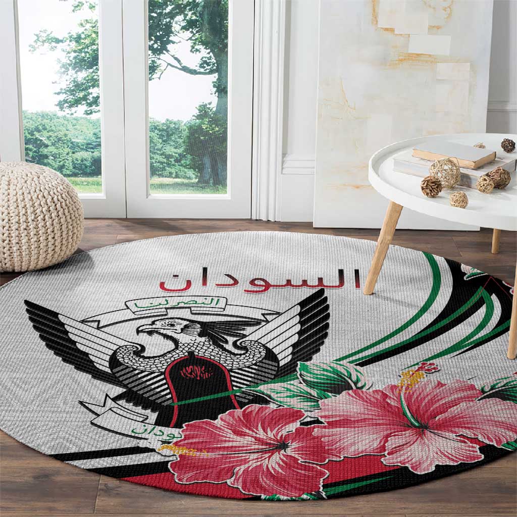 Sudan Round Carpet Sudanese Secretary Bird With Hibiscus - African Pride