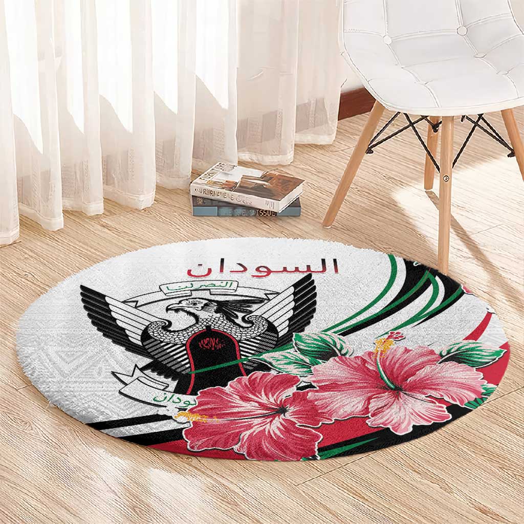 Sudan Round Carpet Sudanese Secretary Bird With Hibiscus - African Pride