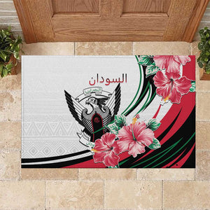 Sudan Rubber Doormat Sudanese Secretary Bird With Hibiscus - African Pride