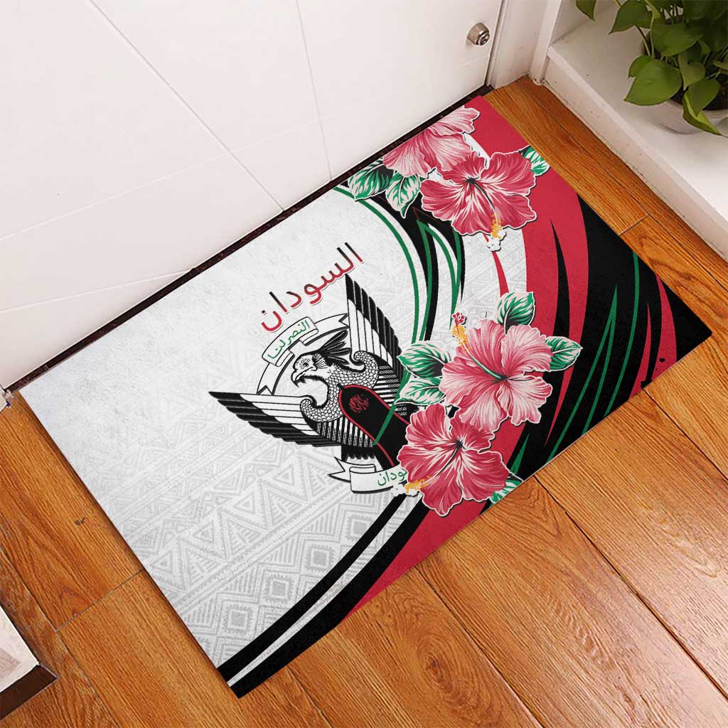 Sudan Rubber Doormat Sudanese Secretary Bird With Hibiscus - African Pride