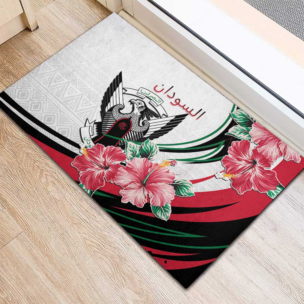 Sudan Rubber Doormat Sudanese Secretary Bird With Hibiscus - African Pride