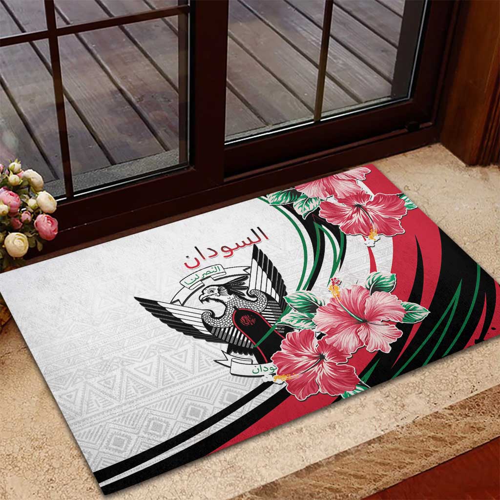 Sudan Rubber Doormat Sudanese Secretary Bird With Hibiscus - African Pride