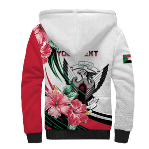 Personalized Sudan Sherpa Hoodie Sudanese Secretary Bird With Hibiscus - African Pride