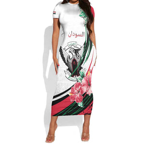 Personalized Sudan Short Sleeve Bodycon Dress Sudanese Secretary Bird With Hibiscus - African Pride