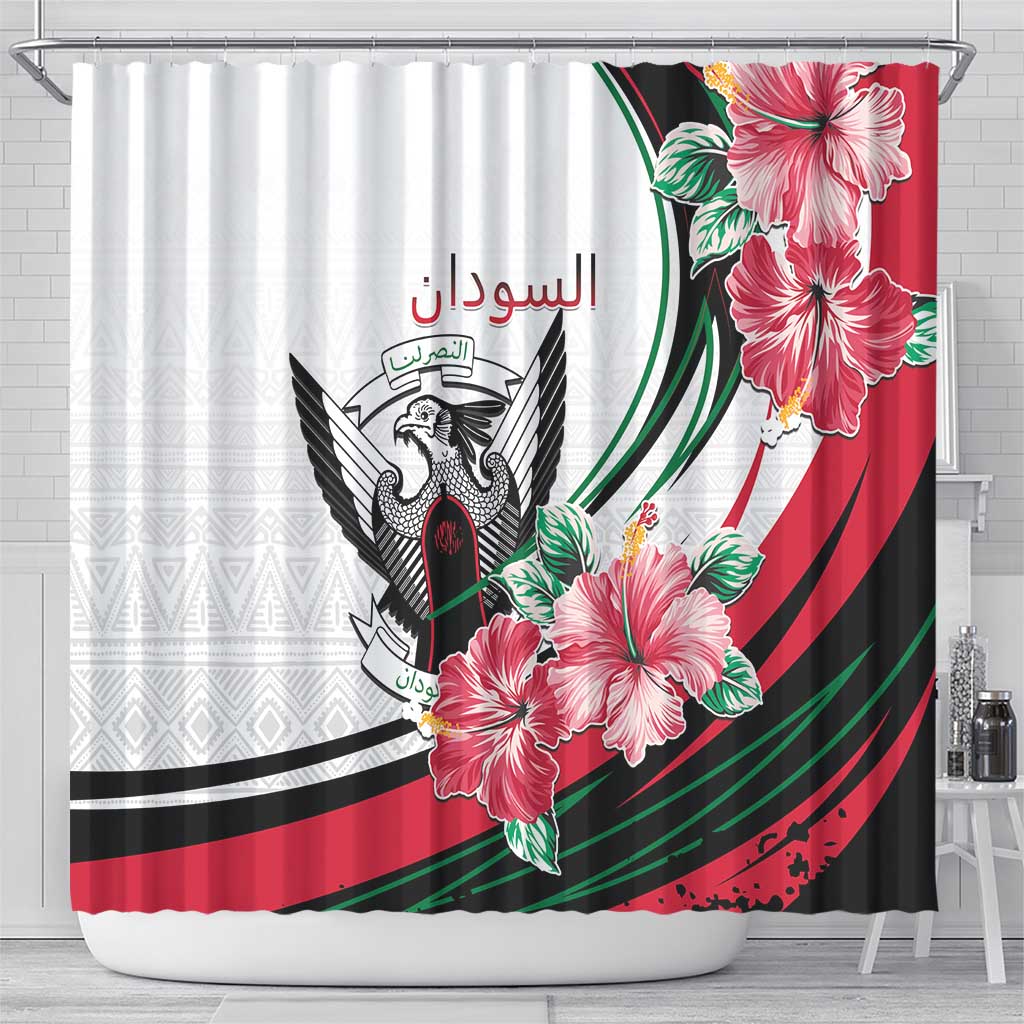 Sudan Shower Curtain Sudanese Secretary Bird With Hibiscus - African Pride